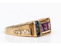 10k Yellow Gold Unique Amethyst And Sapphire Set Retro Style Ring, Size 5.75