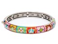 Sterling Silver Fun Colorful Enamel Floral Hinged Bangle Bracelet, Please See Note