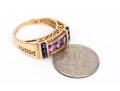 10k Yellow Gold Unique Amethyst And Sapphire Set Retro Style Ring, Size 5.75