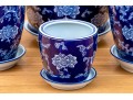 Group Of Four Blue And White Ceramic Jardinieres With Undertrays