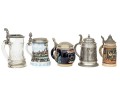 Group Of Five Vintage German Steins