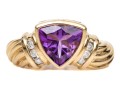 14k Yellow Gold Lovely Contemporary Trillian Amethyst And Diamond Ring, App. 0.06 TCW, Size 7+