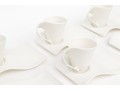 Set Of Villeroy & Boch Luxembourg White Porcelain Mugs And Saucer Plates- Wave Pattern