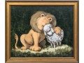 Framed Oil On Board, Lion With Sheep 