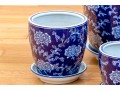 Group Of Four Blue And White Ceramic Jardinieres With Undertrays