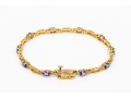 14k Yellow Gold Pretty Tanzanite And Diamond Set Link Line Bracelet, App. 0.10 TCW