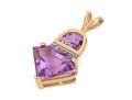14k Yellow Gold Striking Fantasy Cut Purple Amethyst And Diamond Accented Pendant, App. 0.03 TCW