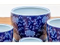 Group Of Four Blue And White Ceramic Jardinieres With Undertrays