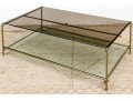 Chic Gilt Metal And Smoky Glass Top Cocktail Table
