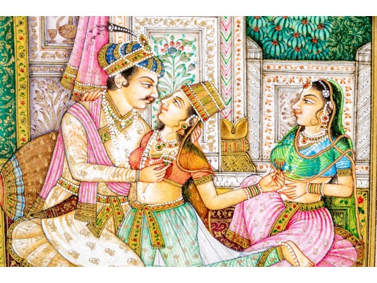 Framed Triptych Of Trio Of Traditional Indian Paintings