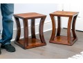 Pair Of Modern Solid Wood And Bamboo End Tables