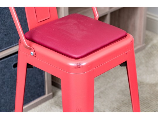 Fabulous Pair Of Red Barstools With Vegan Leather Seat Cushions