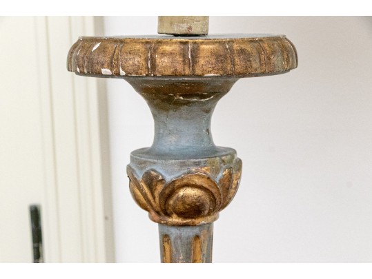 Vintage Hand Carved Wood Gesso And Gilt Decorated Electrified Floor Lamp