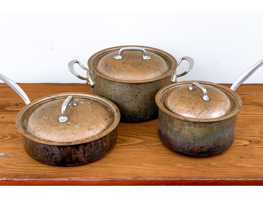 Lot Of Three Mauviel Vintage Lidded Pots And Pans