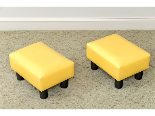 Vibrant Pair Of Yellow Upholstered Foot Stools