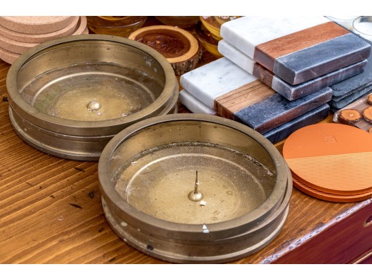 Group Of Candles, Candle Holders, And Coasters