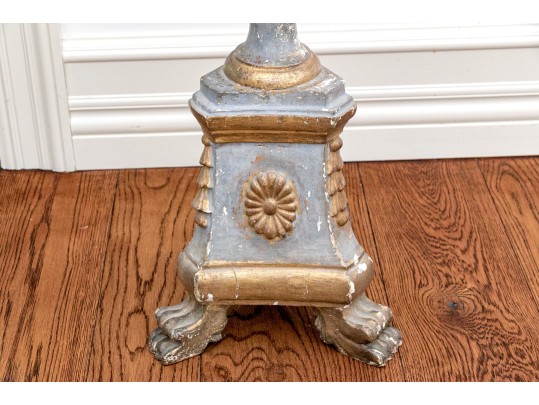 Vintage Hand Carved Wood Gesso And Gilt Decorated Electrified Floor Lamp