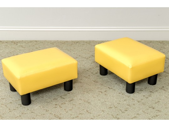 Vibrant Pair Of Yellow Upholstered Foot Stools