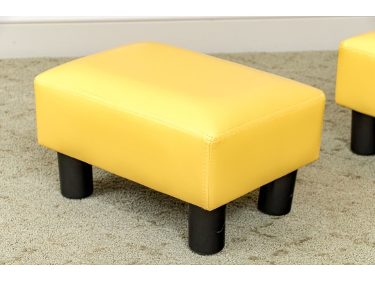 Vibrant Pair Of Yellow Upholstered Foot Stools