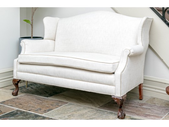 Custom Upholstered Camelback Settee