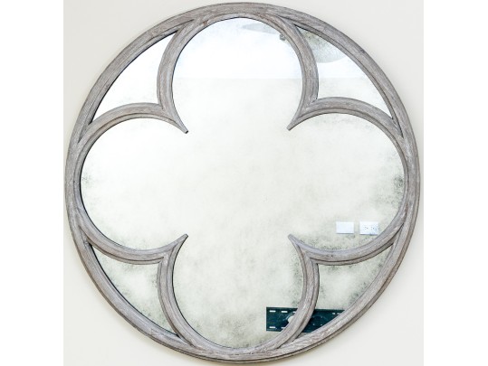 Restoration Hardware Gothic Circular Quatrefoil Wood Framed Mirror