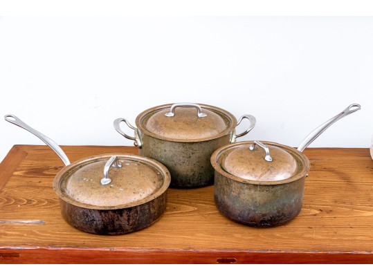 Lot Of Three Mauviel Vintage Lidded Pots And Pans