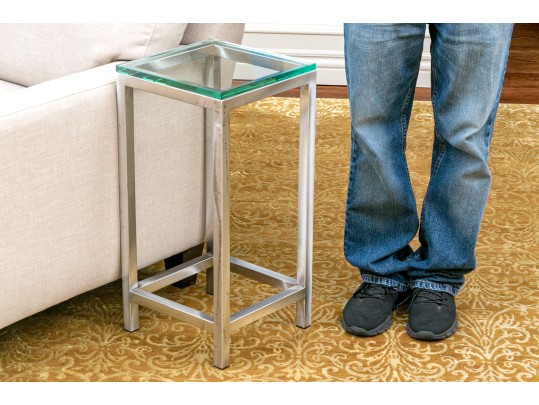 Brushed Aluminum And Glass Top Accent Side Table