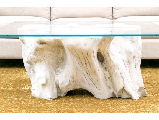 Fabulous Faux Bois Decorative Pedestal Glass Cocktail Table