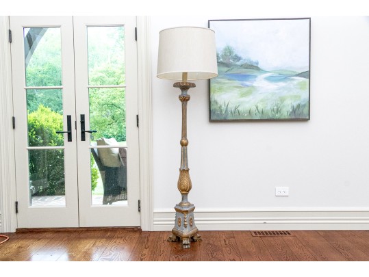 Vintage Hand Carved Wood Gesso And Gilt Decorated Electrified Floor Lamp