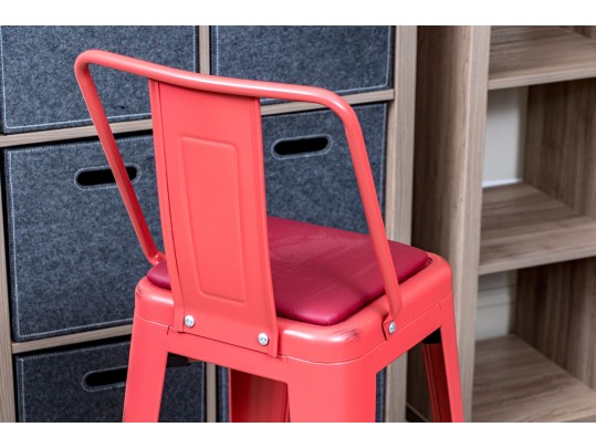 Fabulous Pair Of Red Barstools With Vegan Leather Seat Cushions