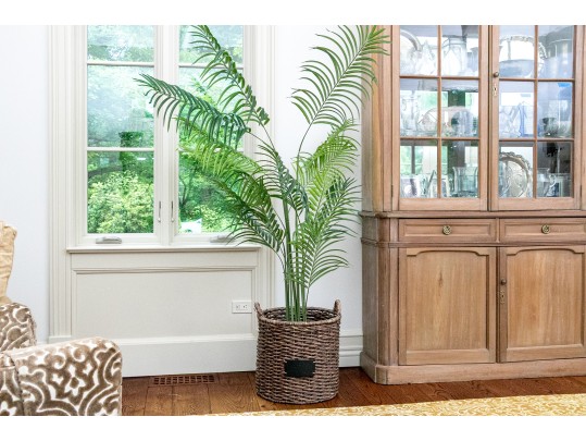 Decorative Woven Planter Basket With Faux Tropical Plant