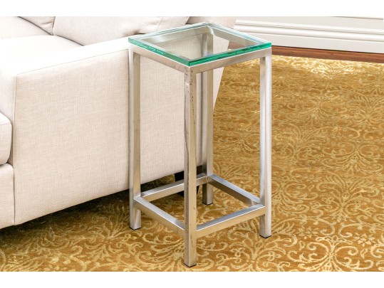 Brushed Aluminum And Glass Top Accent Side Table