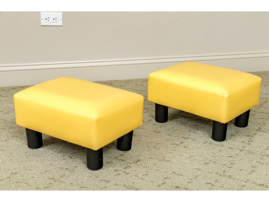 Vibrant Pair Of Yellow Upholstered Foot Stools