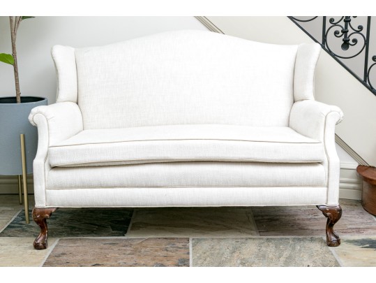 Custom Upholstered Camelback Settee