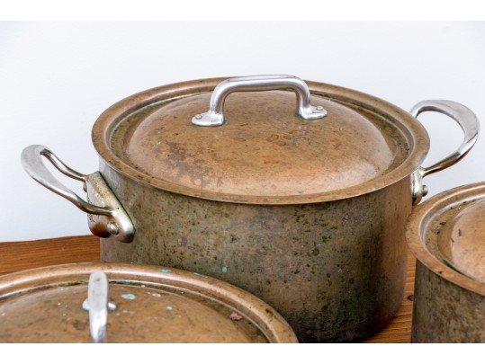 Lot Of Three Mauviel Vintage Lidded Pots And Pans