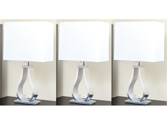 Set Of Three Of Intertek Chrome Finished Table Lamps