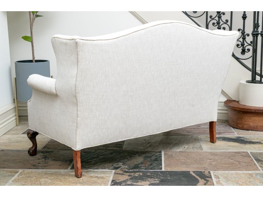 Custom Upholstered Camelback Settee