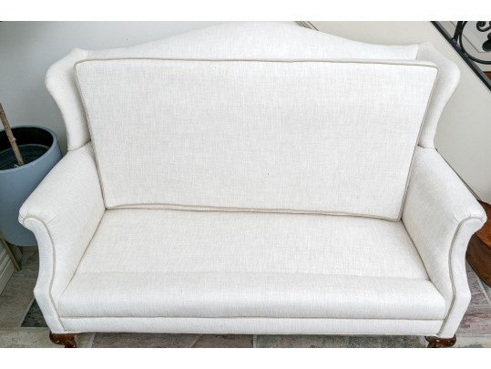Custom Upholstered Camelback Settee