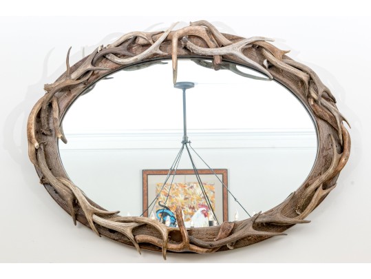 Fabulous Faux Antler Decorated Oval Framed Mirror