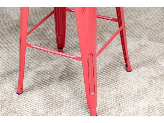 Fabulous Pair Of Red Barstools With Vegan Leather Seat Cushions