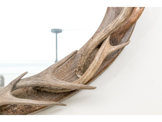 Fabulous Faux Antler Decorated Oval Framed Mirror