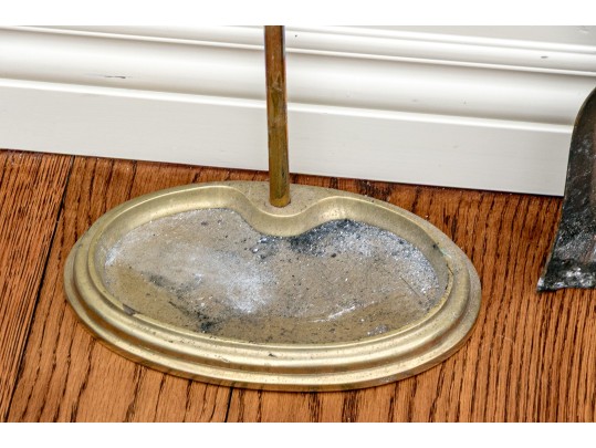 Semi-Antique Brass Fireplace Tools On Stand