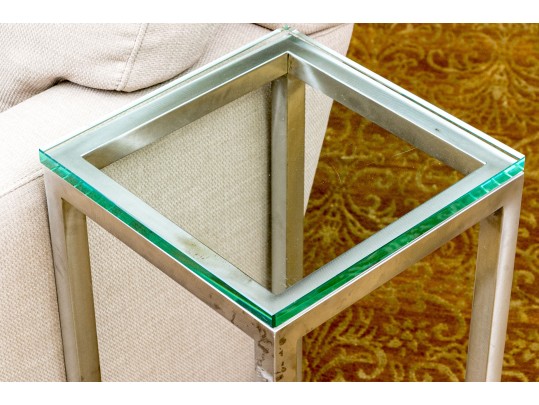 Brushed Aluminum And Glass Top Accent Side Table