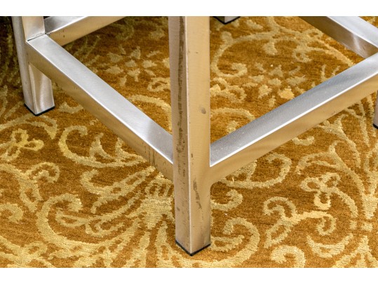 Brushed Aluminum And Glass Top Accent Side Table