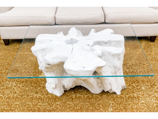 Fabulous Faux Bois Decorative Pedestal Glass Cocktail Table