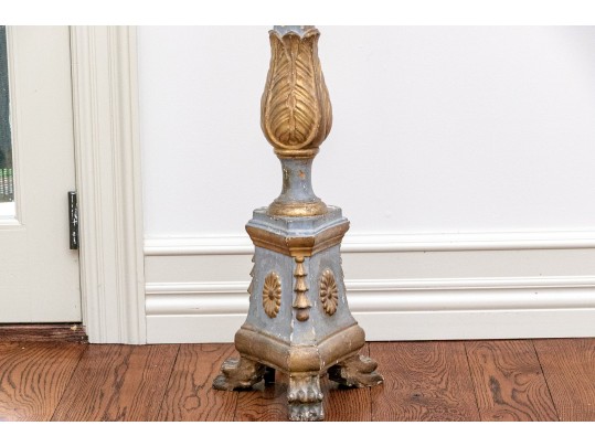 Vintage Hand Carved Wood Gesso And Gilt Decorated Electrified Floor Lamp