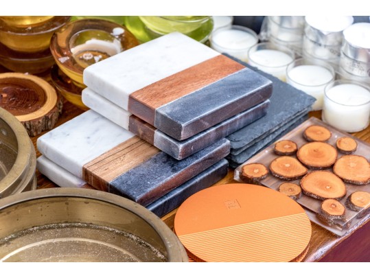 Group Of Candles, Candle Holders, And Coasters