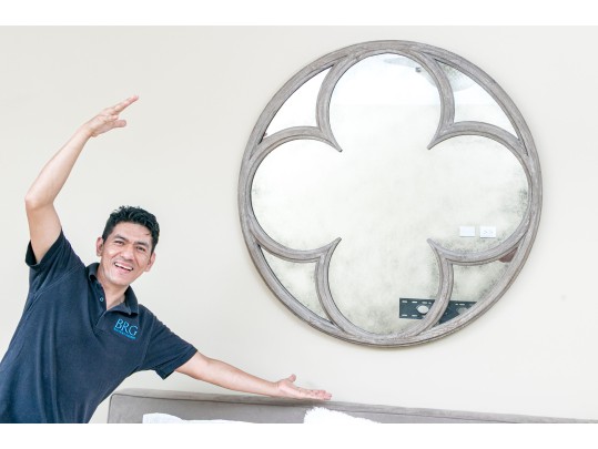 Restoration Hardware Gothic Circular Quatrefoil Wood Framed Mirror