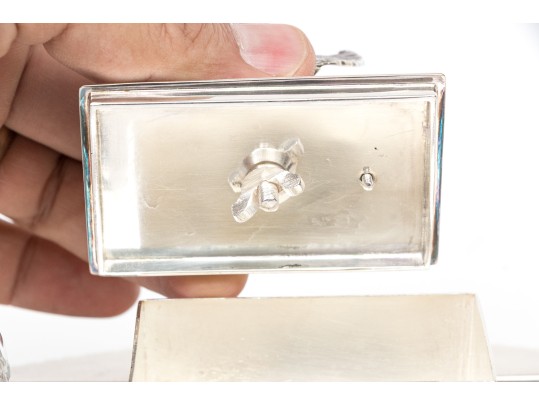 English Silver Plated Egyptian Revival Inkwell With Two Lidded Bottles
