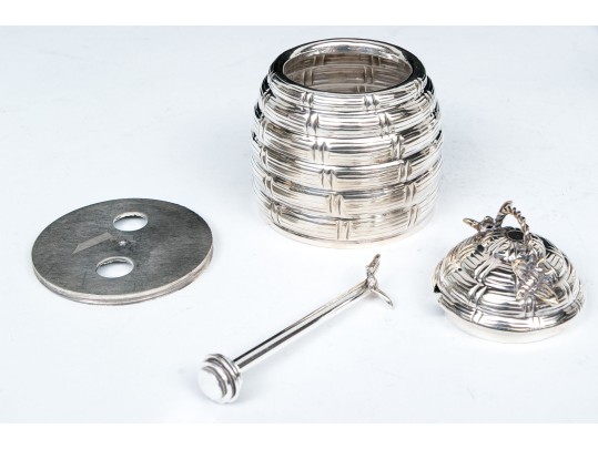 Quality Silver Plated Honeypot With Lid And Honey Drizzler